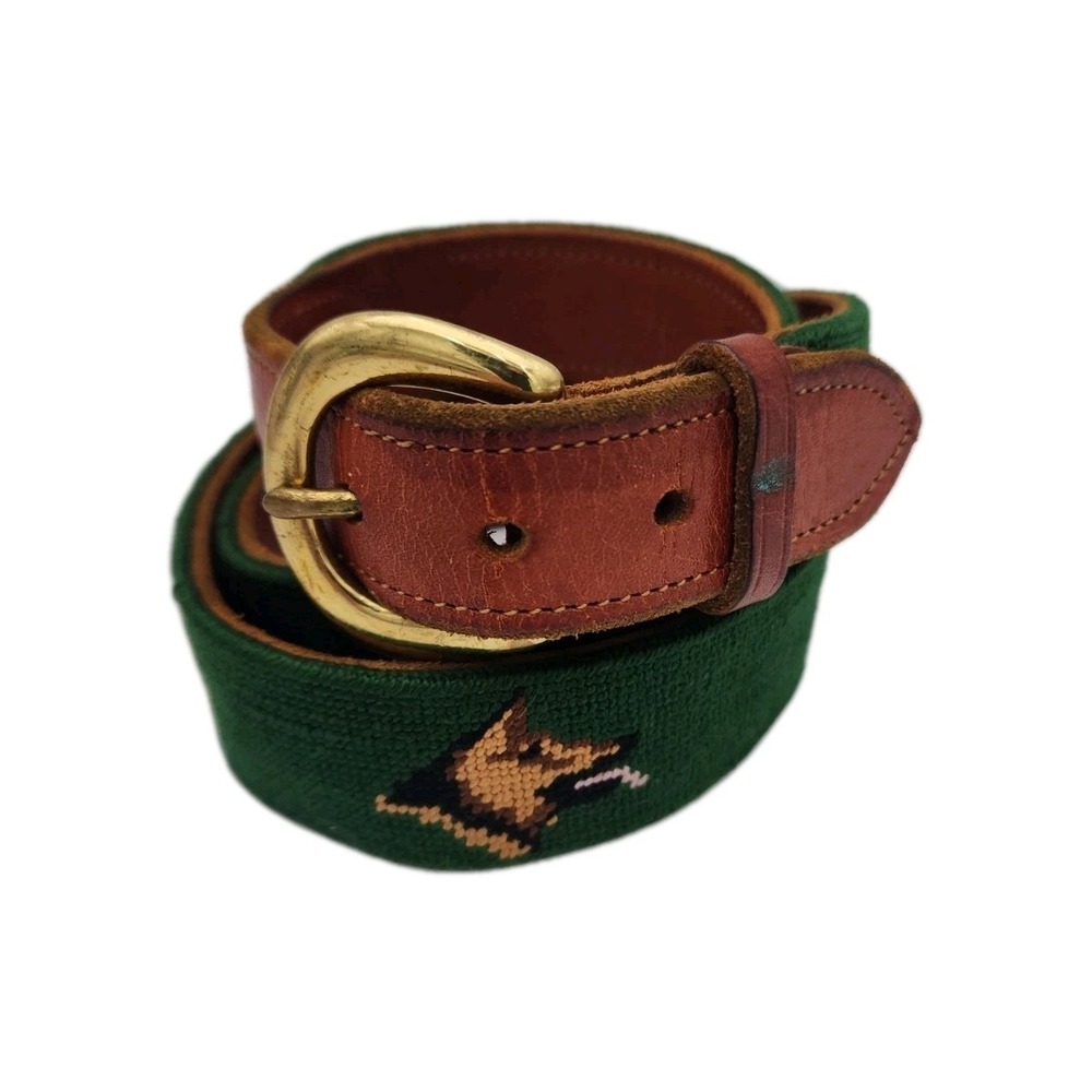 Dan Place Dog Needlepoint Monogrammed Belt Sz 38, 35.5"-39" Long x 1.25" Wide